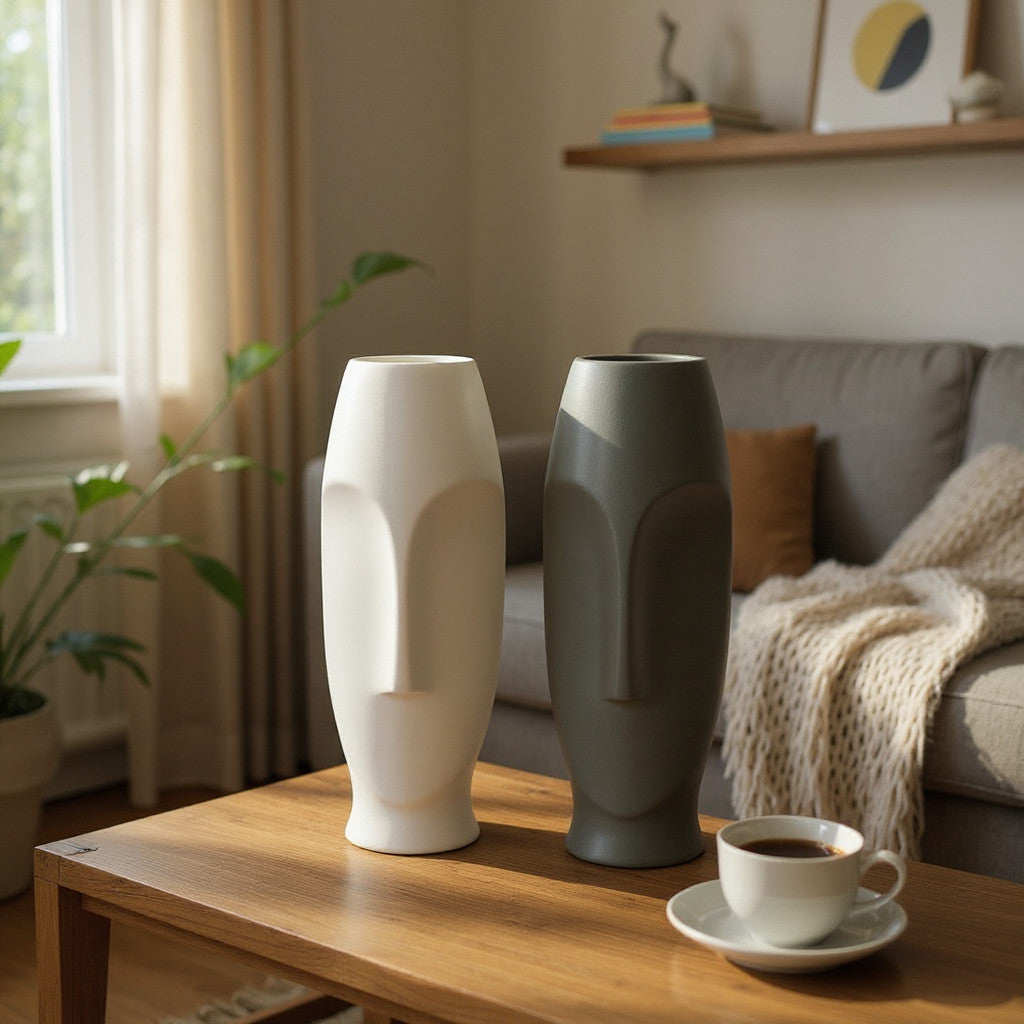 Duo Vases Visage Céramique